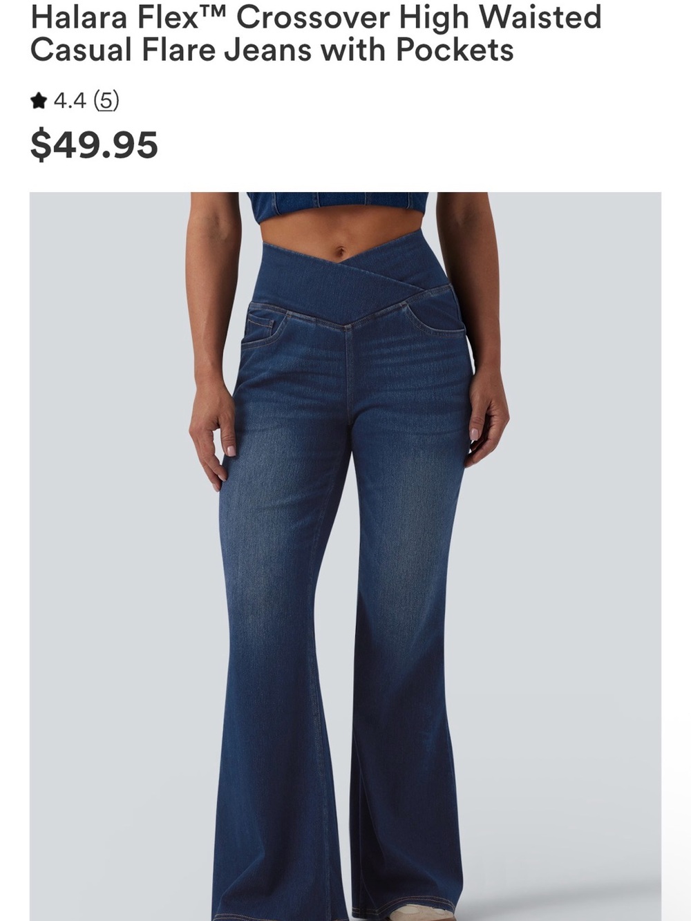 HALARA Dark Blue Crossover High-Waist Flare Jeans